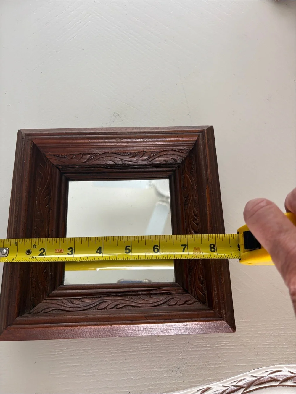 Wooden Carved Square Wall Mirror - Brown